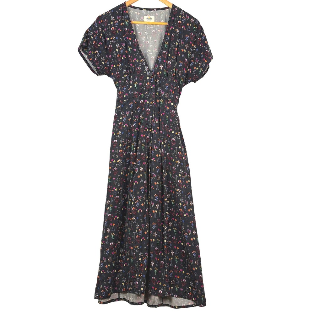 Marine Layer Empire Midi Shirt Dress M Black Lyocell Garden Party Sustainable